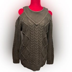 One A cold shoulder black with cable knit sweater size M